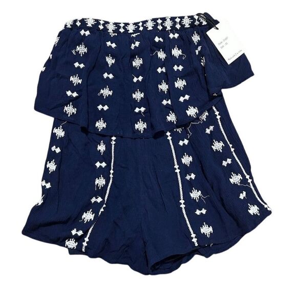 Japna Juniors XS Blue White Strapless Ruffle Boho Aztec Romper - Picture 2 of 7